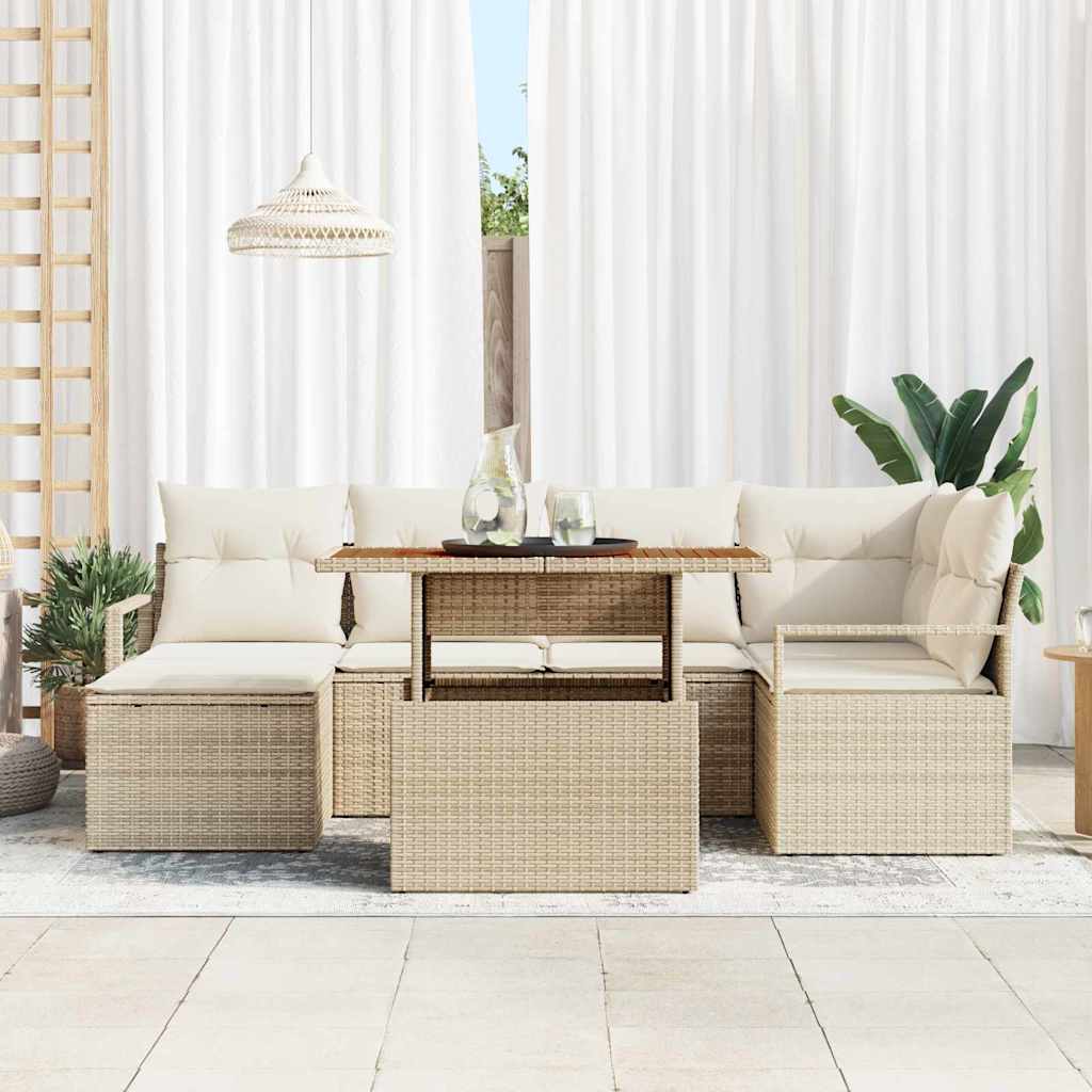 Garten-Sofa-Set mit Speicher 7 pcs Beige Poly Rattan